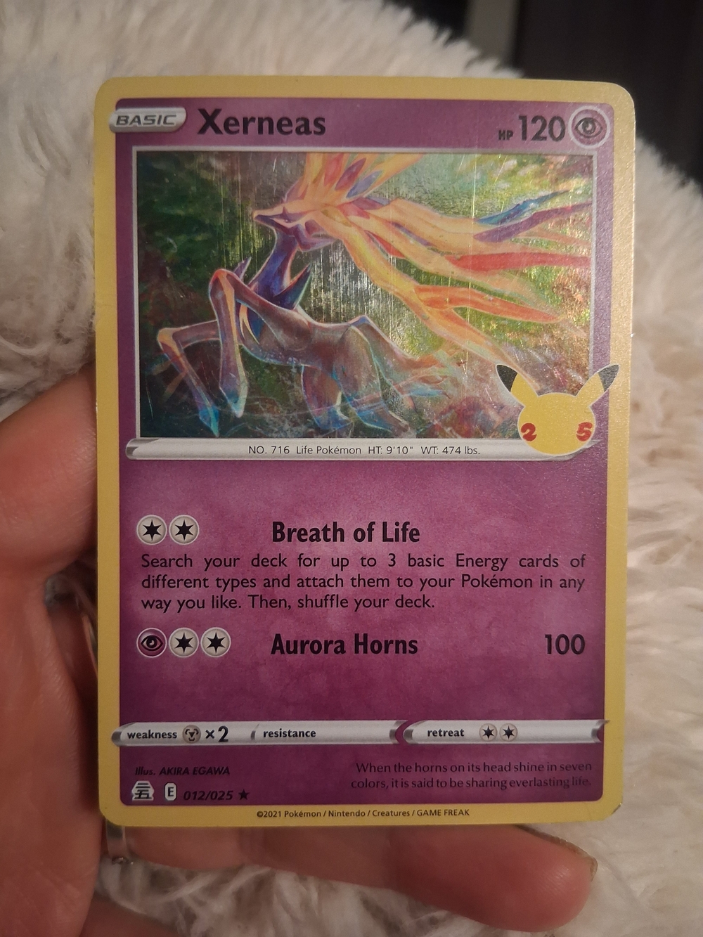 Pokemon Xerneas Holographic Pink Purple Yellow Card